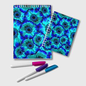 Блокнот с принтом Голубые хризантемы в Белгороде, 100% бумага | 48 листов, плотность листов — 60 г/м2, плотность картонной обложки — 250 г/м2. Листы скреплены удобной пружинной спиралью. Цвет линий — светло-серый
 | Тематика изображения на принте: 8 марта | голубые хризантемы | голубые цветы | хризантемы | цветы