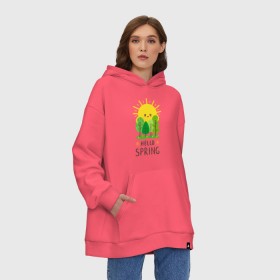 Худи SuperOversize хлопок с принтом Hello Spring в Белгороде, 70% хлопок, 30% полиэстер, мягкий начес внутри | карман-кенгуру, эластичная резинка на манжетах и по нижней кромке, двухслойный капюшон
 | 2020 | арт | весна | деревья | лес | солнце | солнышко | цветы