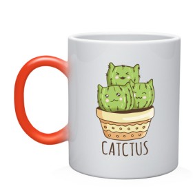 Кружка хамелеон с принтом Catctus в Белгороде, керамика | меняет цвет при нагревании, емкость 330 мл | art | cactus | cats | kittens | pot | арт | горшок | кактус | коты | котята | кошки