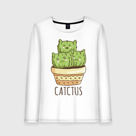 Женский лонгслив хлопок с принтом Catctus в Белгороде, 100% хлопок |  | art | cactus | cats | kittens | pot | арт | горшок | кактус | коты | котята | кошки