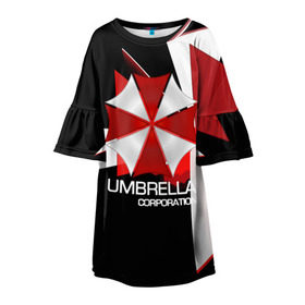 Детское платье 3D с принтом UMBRELLA CORP. в Белгороде, 100% полиэстер | прямой силуэт, чуть расширенный к низу. Круглая горловина, на рукавах — воланы | Тематика изображения на принте: biohazard | biohazard 7 | crocodile | fang | game | hand | monster | new umbrella | resident evil | resident evil 7 | umbrella | umbrella corp | umbrella corporation | zombie | обител
