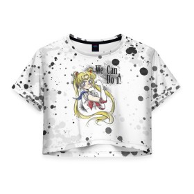 Женская футболка Crop-top 3D с принтом Sailor Moon. We can do it! в Белгороде, 100% полиэстер | круглая горловина, длина футболки до линии талии, рукава с отворотами | Тематика изображения на принте: ami | girl | mizuno | moon | sailor | tsukino | usagi | ами | банни | волшебница | девушка | малышка | махо сёдзё | мидзуно | минако | мун | рэй | сейлор | усаги | хино | цукино | чибиуса
