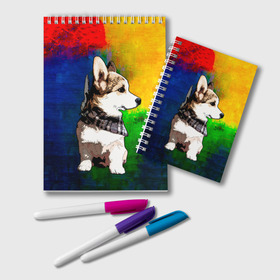 Блокнот с принтом Корги в Белгороде, 100% бумага | 48 листов, плотность листов — 60 г/м2, плотность картонной обложки — 250 г/м2. Листы скреплены удобной пружинной спиралью. Цвет линий — светло-серый
 | Тематика изображения на принте: art | corgi | dog | арт | корги | собака