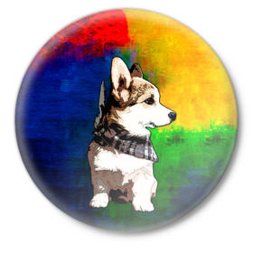 Значок с принтом Корги в Белгороде,  металл | круглая форма, металлическая застежка в виде булавки | art | corgi | dog | арт | корги | собака