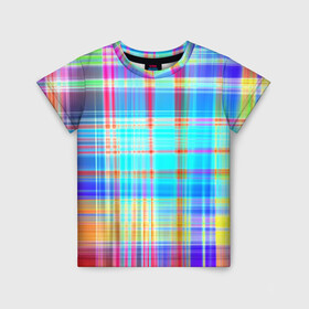 Детская футболка 3D с принтом Неоновая сетка в Белгороде, 100% гипоаллергенный полиэфир | прямой крой, круглый вырез горловины, длина до линии бедер, чуть спущенное плечо, ткань немного тянется | неон | неоновая сетка | неоновый принт | палитра цветов | сетка | спектр цветов | текстуры
