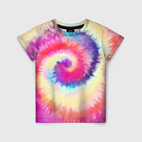 Детская футболка 3D с принтом Tie Dye vortex в Белгороде, 100% гипоаллергенный полиэфир | прямой крой, круглый вырез горловины, длина до линии бедер, чуть спущенное плечо, ткань немного тянется | art | hype | maelstrom | swirl | tie dye | trend | vortex | акварель | акрил | арт | буйство | вихрь | дизайн | завихрение | краски | красок | тай дай | торнадо | тренд | трендовая | хайповая
