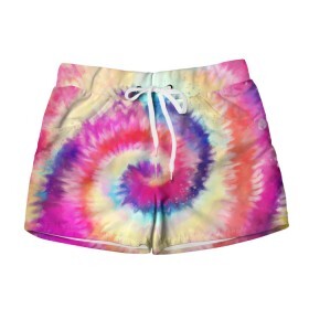 Женские шорты 3D с принтом Tie Dye vortex в Белгороде, 100% полиэстер | прямой крой, два кармана без застежек по бокам. Мягкая трикотажная резинка на поясе, внутри которой широкие завязки. Длина до середины бедра | art | hype | maelstrom | swirl | tie dye | trend | vortex | акварель | акрил | арт | буйство | вихрь | дизайн | завихрение | краски | красок | тай дай | торнадо | тренд | трендовая | хайповая