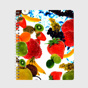 Тетрадь с принтом фрукты в Белгороде, 100% бумага | 48 листов, плотность листов — 60 г/м2, плотность картонной обложки — 250 г/м2. Листы скреплены сбоку удобной пружинной спиралью. Уголки страниц и обложки скругленные. Цвет линий — светло-серый
 | doodling | pattern | textures | tiles | банан | дудлинг | овощи | паттерны | скатерть | тайлы | текстуры | фон | фрукты