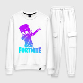 Женский костюм хлопок с принтом FORTNITE X MARSHMELLO в Белгороде, 100% хлопок | на свитшоте круглая горловина, мягкая резинка по низу. Брюки заужены к низу, на них два вида карманов: два 