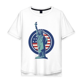 Мужская футболка хлопок Oversize с принтом Usa Liberty Statue в Белгороде, 100% хлопок | свободный крой, круглый ворот, “спинка” длиннее передней части | friends | liberty | liberty statue | logo | new york | statue | usa | друзья | нью йорк | статуя | статуя свободы | сша