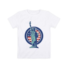 Детская футболка хлопок с принтом Usa Liberty Statue в Белгороде, 100% хлопок | круглый вырез горловины, полуприлегающий силуэт, длина до линии бедер | Тематика изображения на принте: friends | liberty | liberty statue | logo | new york | statue | usa | друзья | нью йорк | статуя | статуя свободы | сша