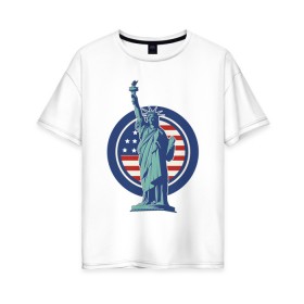 Женская футболка хлопок Oversize с принтом Usa Liberty Statue в Белгороде, 100% хлопок | свободный крой, круглый ворот, спущенный рукав, длина до линии бедер
 | Тематика изображения на принте: friends | liberty | liberty statue | logo | new york | statue | usa | друзья | нью йорк | статуя | статуя свободы | сша