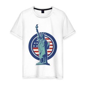 Мужская футболка хлопок с принтом Usa Liberty Statue в Белгороде, 100% хлопок | прямой крой, круглый вырез горловины, длина до линии бедер, слегка спущенное плечо. | friends | liberty | liberty statue | logo | new york | statue | usa | друзья | нью йорк | статуя | статуя свободы | сша