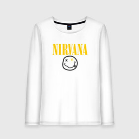 Женский лонгслив хлопок с принтом NIRVANA в Белгороде, 100% хлопок |  | cobain | kurt donald cobain | nirvana | smile | альтернативный рок | гранж | дэйв грол | крист новоселич | курт кобейн | нирвана | смайл