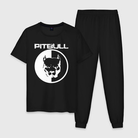 Мужская пижама хлопок с принтом Pitbull в Белгороде, 100% хлопок | брюки и футболка прямого кроя, без карманов, на брюках мягкая резинка на поясе и по низу штанин
 | 