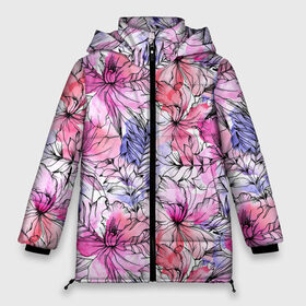 Женская зимняя куртка 3D с принтом Акварельные цветы в Белгороде, верх — 100% полиэстер; подкладка — 100% полиэстер; утеплитель — 100% полиэстер | длина ниже бедра, силуэт Оверсайз. Есть воротник-стойка, отстегивающийся капюшон и ветрозащитная планка. 

Боковые карманы с листочкой на кнопках и внутренний карман на молнии | 8 марта | flover | акварель | акварельные цветы | краски | цветы