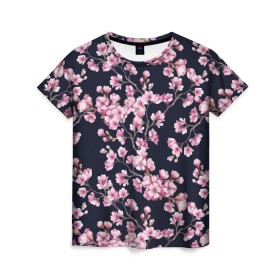 Женская футболка 3D с принтом Сакура в Белгороде, 100% полиэфир ( синтетическое хлопкоподобное полотно) | прямой крой, круглый вырез горловины, длина до линии бедер | 8 марта | sakura | дерево в цветах | листья | сакура | цветы