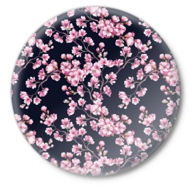 Значок с принтом Сакура в Белгороде,  металл | круглая форма, металлическая застежка в виде булавки | 8 марта | sakura | дерево в цветах | листья | сакура | цветы