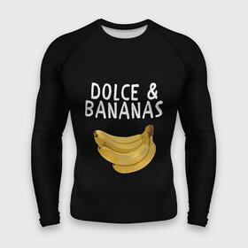 Мужской рашгард 3D с принтом Dolce and Bananas в Белгороде,  |  | Тематика изображения на принте: banana | dolce and gabbana | банан | бананы | дольче и габбана | на английском | на иностранном | надписи на английском | надпись | прикольные надписи | слово | слоган | со словом | чёрно белая