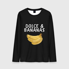 Мужской лонгслив 3D с принтом Dolce and Bananas в Белгороде, 100% полиэстер | длинные рукава, круглый вырез горловины, полуприлегающий силуэт | banana | dolce and gabbana | банан | бананы | дольче и габбана | на английском | на иностранном | надписи на английском | надпись | прикольные надписи | слово | слоган | со словом | чёрно белая