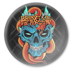 Значок с принтом Bring Me the Horizon в Белгороде,  металл | круглая форма, металлическая застежка в виде булавки | bmth | metal | music | official | rca records label | rock | sempiternal | video | британская | группа | дэткор | поп | рок