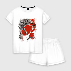 Женская пижама с шортиками хлопок с принтом GODZILLA в Белгороде, 100% хлопок | футболка прямого кроя, шорты свободные с широкой мягкой резинкой | comic con | godzilla | gojira | logo | годзилла | знаки | иероглифы | лого | монстр | фильм | чудовище