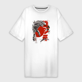 Платье-футболка хлопок с принтом GODZILLA  ГОДЗИЛЛА (Z) в Белгороде,  |  | comic con | godzilla | gojira | logo | годзилла | знаки | иероглифы | лого | монстр | фильм | чудовище