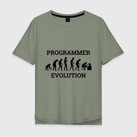 Мужская футболка хлопок Oversize с принтом Эволюция программиста в Белгороде, 100% хлопок | свободный крой, круглый ворот, “спинка” длиннее передней части | Тематика изображения на принте: c++ | code | computer | java | джава | кодеру | компьютерщику | программа | программисту | хакеру