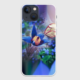 Чехол для iPhone 13 mini с принтом Бабочка в Белгороде,  |  | бабочка | зеленая | искусство | лето | насекомое | поляна | полянка | природа | текстура | текстуры | цветок | цветы