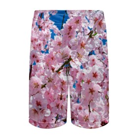 Детские спортивные шорты 3D с принтом Цветущая Сакура в Белгороде,  100% полиэстер
 | пояс оформлен широкой мягкой резинкой, ткань тянется
 | 8 марта | весна | вишня | женский день | лепестки | март | поздравления | праздник 8 марта | ромашки | сакура | цветок | цветочки | цветы | япония