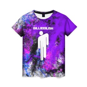 Женская футболка 3D с принтом BILLIE ELLISH в Белгороде, 100% полиэфир ( синтетическое хлопкоподобное полотно) | прямой крой, круглый вырез горловины, длина до линии бедер | billie eilish | singer | айлиш | бейрд о’коннелл | билли | билли айлиш | брюнетка | певица