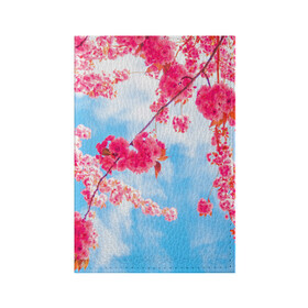 Обложка для паспорта матовая кожа с принтом Цветение Вишни в Белгороде, натуральная матовая кожа | размер 19,3 х 13,7 см; прозрачные пластиковые крепления | Тематика изображения на принте: flowers | pink | бутоны | весна | вишня | дерево | листья | небо | облака | природа | розовый | сакура | солнце | цветение | цветочки | цветы