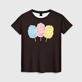 Женская футболка 3D с принтом Сладкая вата в Белгороде, 100% полиэфир ( синтетическое хлопкоподобное полотно) | прямой крой, круглый вырез горловины, длина до линии бедер | вата | воздушная | воздушная вата | летнее настроение | сладкоежка