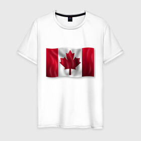 Мужская футболка хлопок с принтом Канада в Белгороде, 100% хлопок | прямой крой, круглый вырез горловины, длина до линии бедер, слегка спущенное плечо. | 3d | 3д | canada | государственный | государство | канада | канадец | канадский | канадцы | клён | лист | листья | объёмный | страна | страны | туристические | туристический | флаг | флаги | флажки | флажок
