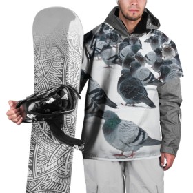 Накидка на куртку 3D с принтом Голуби в Белгороде, 100% полиэстер |  | bird | pigeon | russia | snow | winter | голубь | животные | зима | курлык | птицы | россия | снег | текстура | фон | фотография