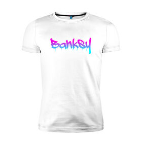 Мужская футболка хлопок Slim с принтом BANKSY в Белгороде, 92% хлопок, 8% лайкра | приталенный силуэт, круглый вырез ворота, длина до линии бедра, короткий рукав | artist | banksy | graffiti | street wear | бэнкси | граффити | искусство | надписи | уличный художник