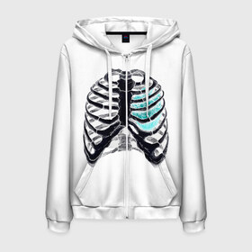 Мужская толстовка 3D на молнии с принтом X-Ray в Белгороде, 100% полиэстер | длина до линии бедра, манжеты и пояс оформлены мягкой тканевой резинкой, двухслойный капюшон со шнурком для регулировки, спереди молния, по бокам два кармана | bone | bones | chest | heart | hearts | love | organ | organs | ribs | skeleton | x ray | грудная клетка | кости | кость | орган | органы | ребра | рентген | сердца | сердце | скелет