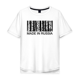 Мужская футболка хлопок Oversize с принтом Made in Russia в Белгороде, 100% хлопок | свободный крой, круглый ворот, “спинка” длиннее передней части | barcode | country | forest | russia | береза | лес | родина | россия | страна | штрихкод
