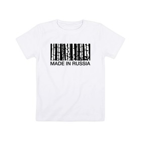 Детская футболка хлопок с принтом Made in Russia в Белгороде, 100% хлопок | круглый вырез горловины, полуприлегающий силуэт, длина до линии бедер | barcode | country | forest | russia | береза | лес | родина | россия | страна | штрихкод
