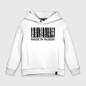 Детское худи Oversize хлопок с принтом Made in Russia в Белгороде, френч-терри — 70% хлопок, 30% полиэстер. Мягкий теплый начес внутри —100% хлопок | боковые карманы, эластичные манжеты и нижняя кромка, капюшон на магнитной кнопке | barcode | country | forest | russia | береза | лес | родина | россия | страна | штрихкод