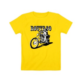 Детская футболка хлопок с принтом Трасса 60 в Белгороде, 100% хлопок | круглый вырез горловины, полуприлегающий силуэт, длина до линии бедер | biker | guy | headlight | man | motorcycle | route | байкер | мотоцикл | мужчина | парень | трасса | фара
