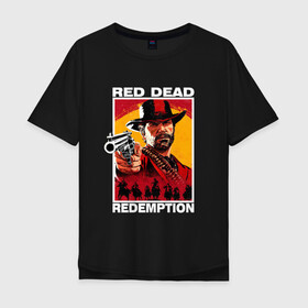 Мужская футболка хлопок Oversize с принтом Red Dead Redemption 3d в Белгороде, 100% хлопок | свободный крой, круглый ворот, “спинка” длиннее передней части | 3д | rdr | red dead redemption 2 | иллюзия | ковбой с пистолетом | персонаж из игры | рдр | ред дед редемпшен