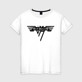 Женская футболка хлопок с принтом Van Halen Logo | Ван Хален (Z) в Белгороде, 100% хлопок | прямой крой, круглый вырез горловины, длина до линии бедер, слегка спущенное плечо | lee roth | van halen | vh | алекс ван хален | вольфганг ван хален | глэм метал | дэвид ли рот | хард рок | хеви метал | эдди ван хален