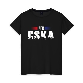Женская футболка хлопок с принтом PFC CSKA в Белгороде, 100% хлопок | прямой крой, круглый вырез горловины, длина до линии бедер, слегка спущенное плечо | cska | pfc | москва | пфк | пфк цска | рпл | рфпл | фк | футбол | цска | цска москва