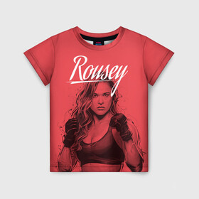 Детская футболка 3D с принтом Ronda Rousey в Белгороде, 100% гипоаллергенный полиэфир | прямой крой, круглый вырез горловины, длина до линии бедер, чуть спущенное плечо, ткань немного тянется | mma | ronda rousey | rowdy | ufc | мма | ронда роузи