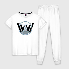 Женская пижама хлопок с принтом Westworld в Белгороде, 100% хлопок | брюки и футболка прямого кроя, без карманов, на брюках мягкая резинка на поясе и по низу штанин | vdosadir | westworld | джонатан нолан | западный мир | лиза джой | мир дикого запада