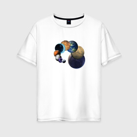 Женская футболка хлопок Oversize с принтом Планетный Цикл в Белгороде, 100% хлопок | свободный крой, круглый ворот, спущенный рукав, длина до линии бедер
 | space | космос | мир | планета | планеты