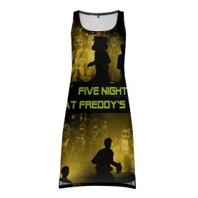 Платье-майка 3D с принтом Five Nights at Freddys в Белгороде, 100% полиэстер | полуприлегающий силуэт, широкие бретели, круглый вырез горловины, удлиненный подол сзади. | five | freddys | horror | nights | point and click | survival | игра | ночей | пять | фредди