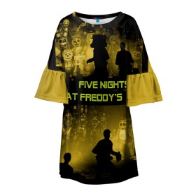 Детское платье 3D с принтом Five Nights at Freddys в Белгороде, 100% полиэстер | прямой силуэт, чуть расширенный к низу. Круглая горловина, на рукавах — воланы | five | freddys | horror | nights | point and click | survival | игра | ночей | пять | фредди