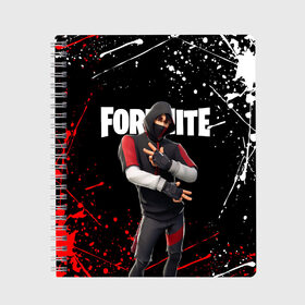 Тетрадь с принтом FORTNITE IKONIK в Белгороде, 100% бумага | 48 листов, плотность листов — 60 г/м2, плотность картонной обложки — 250 г/м2. Листы скреплены сбоку удобной пружинной спиралью. Уголки страниц и обложки скругленные. Цвет линий — светло-серый
 | fortnite | fortnite 2 | fortnite x | ikonik | marshmello | ninja | ninja streamer | streamer | иконик | маршмелло | ниндзя | фортнайт | фортнайт 2 | фортнайт глава 2